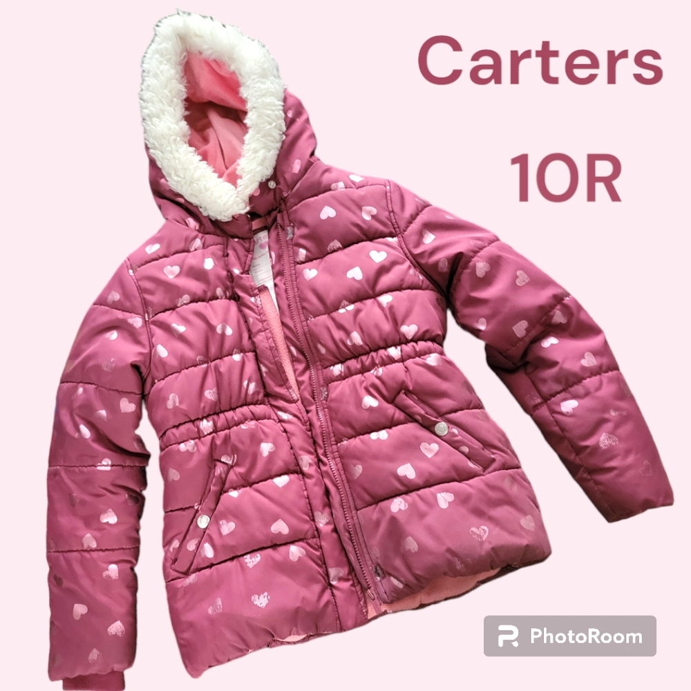 Carter's Pink Heart Puffer Coat Size 10R